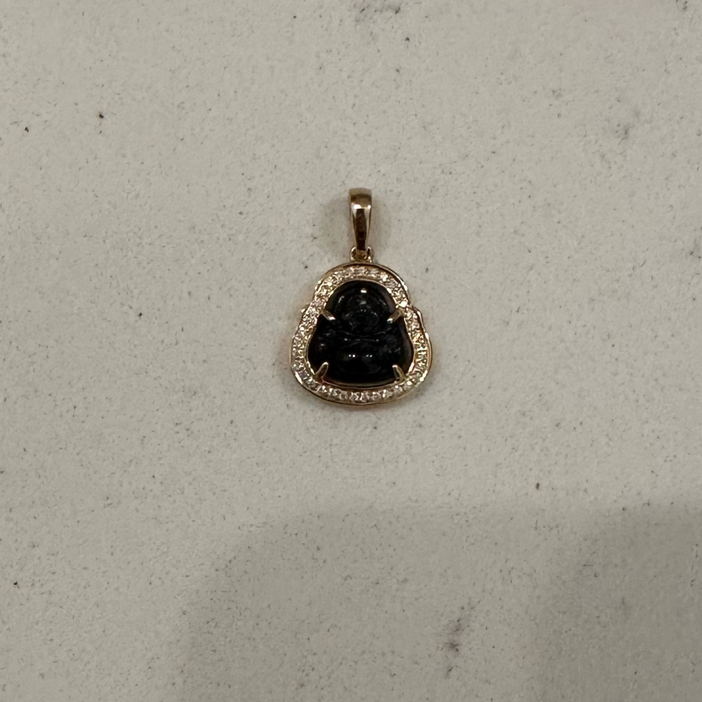 Dana Rebecca Designs Mini Buddha Charm - Black Jade And Yellow Gold W/Diamonds